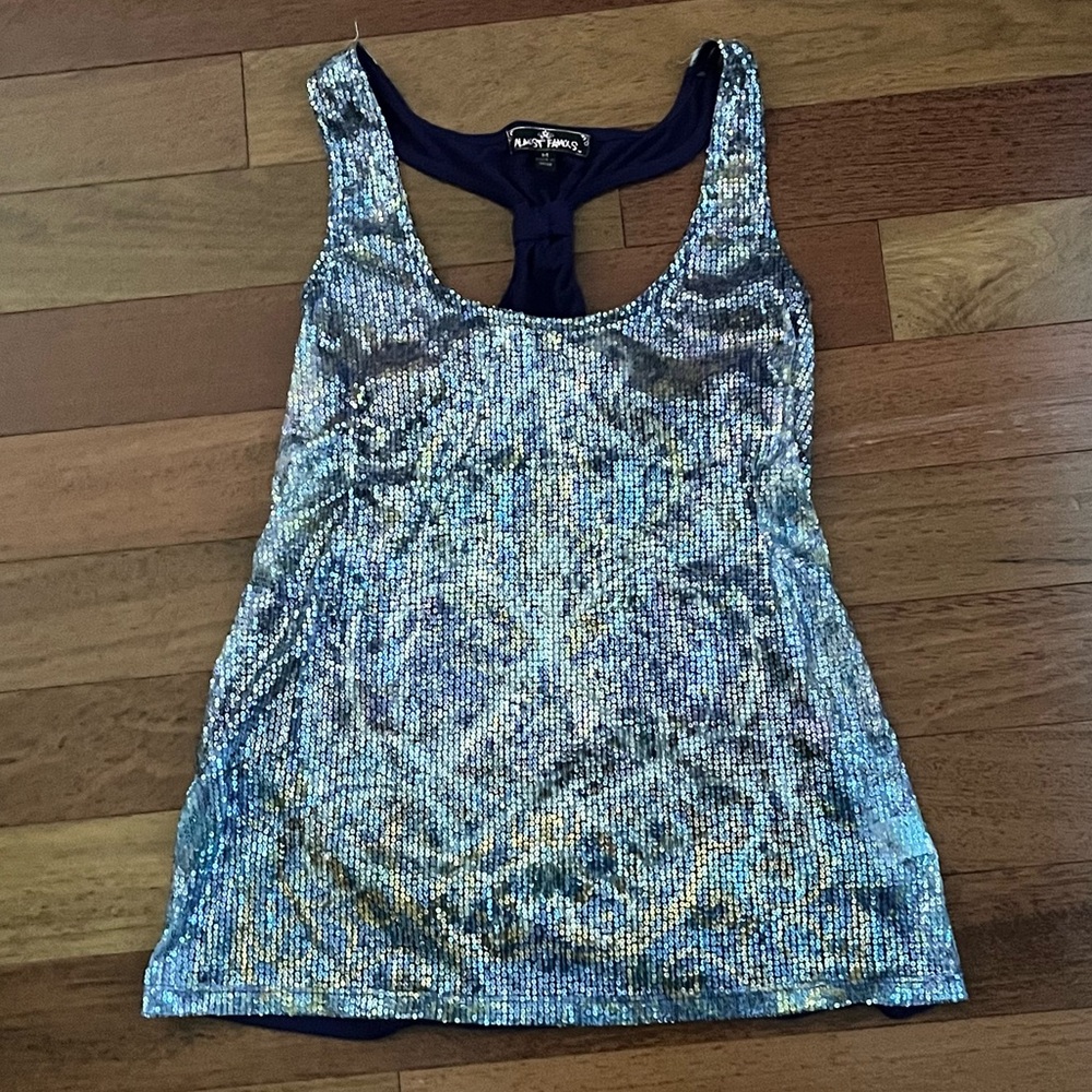 Almost Famous Purple and silver sequin tank top racerback size M
